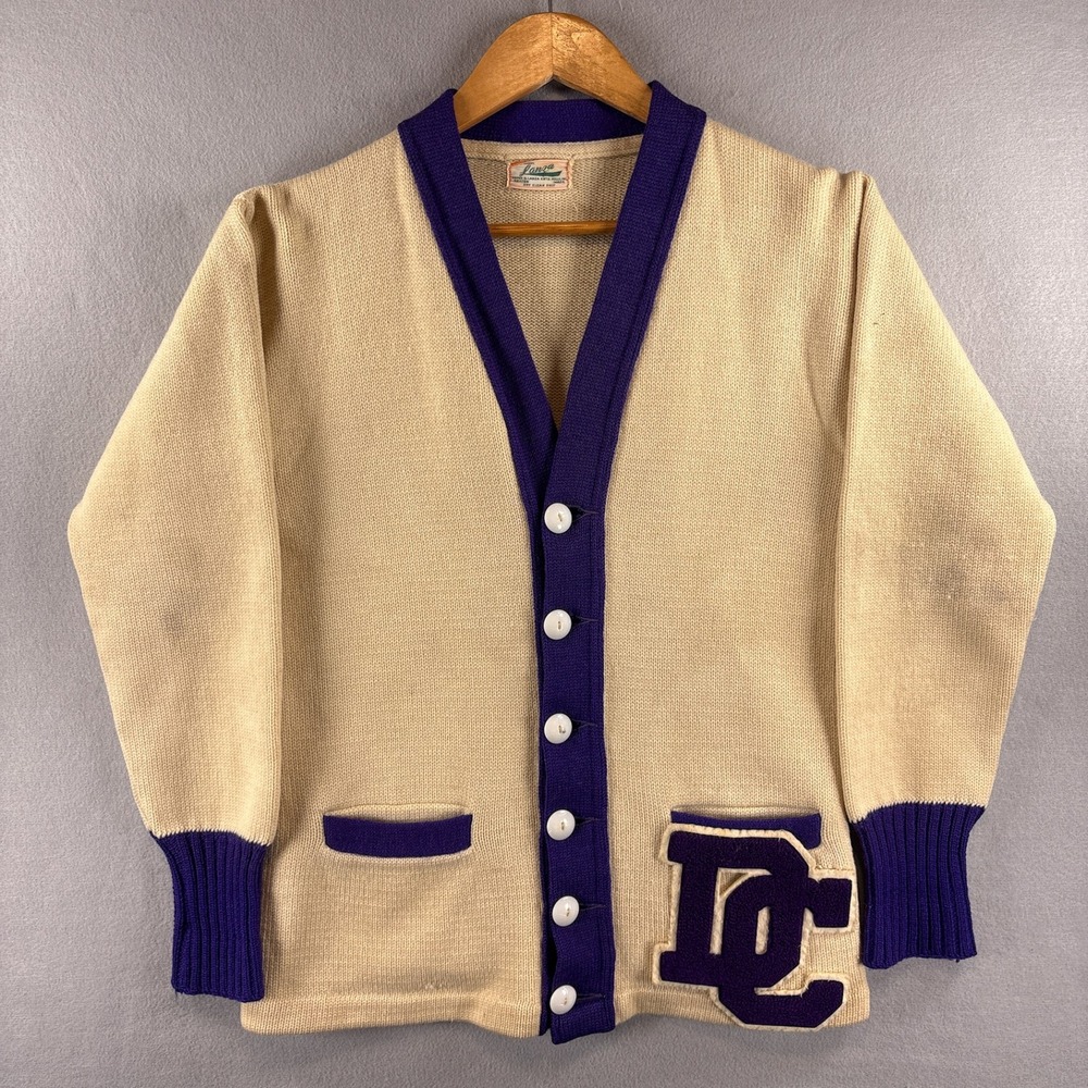 Vintage 60s Varsity Letterman Cardigan Jacket Wool DC Patch